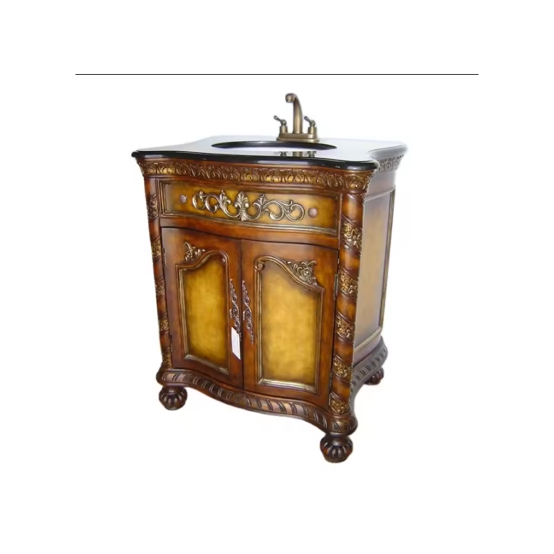 Supernalway Furniture Wholesale Antique Brown High End Solid Wood Furniture French Style Bathroom Vanity